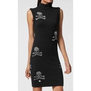 Philipp Plein Wool Blend Knit sweater Sleeveless Dress Crystal Skull XS